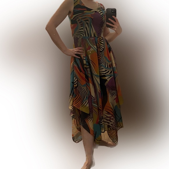 Bright Multi-Color Handkerchief Hem Maxi Dress - Picture 5 of 7
